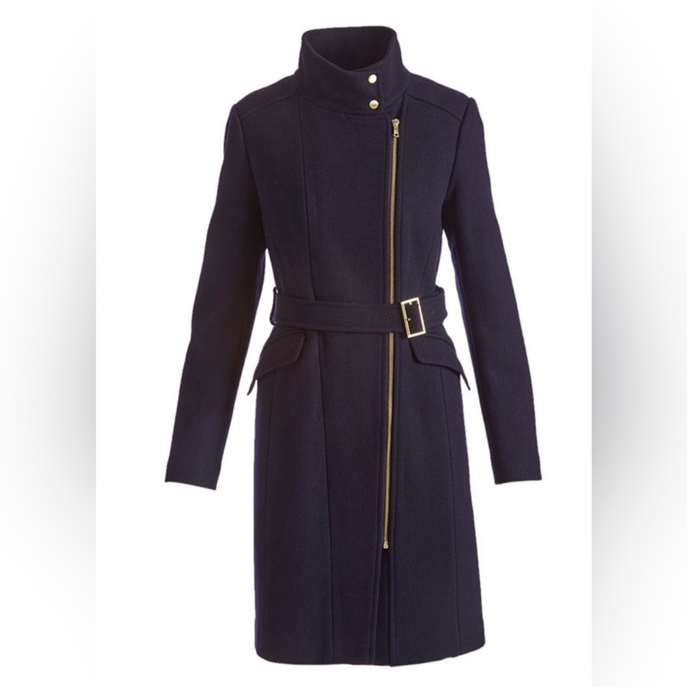 Cole Haan Midnight Blue Mock Neck Wool Blend Trench